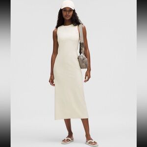 Lululemon All Alined Ribbed Midi Dress, Light Avory, Size 12